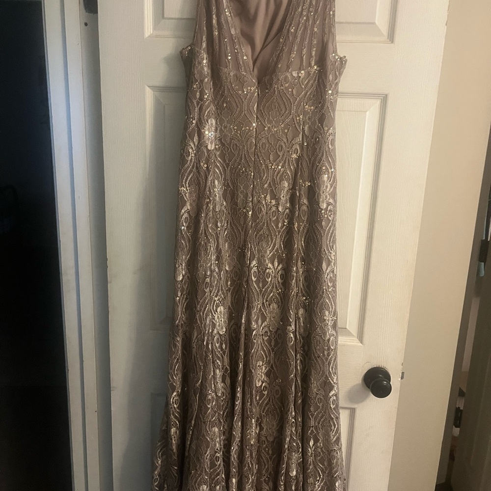 R&M Richards Taupe Lace Wedding Dress